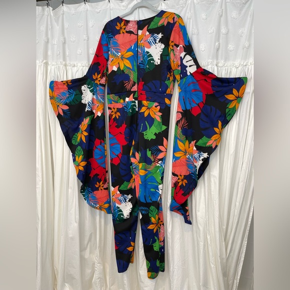 Winter Women 1X Jumpsuits V-Neck Full Flare Sleeve Print - Picture 7 of 7